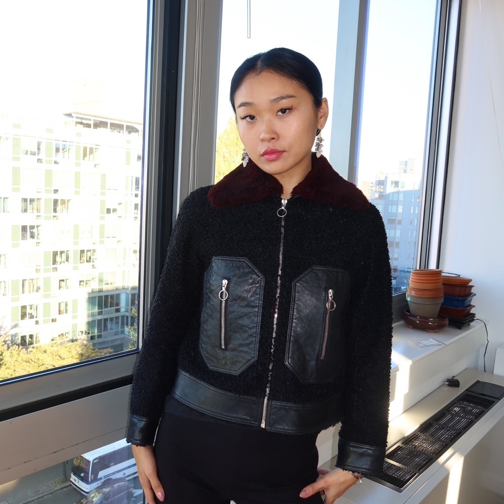 Sandro Black and Burgundy Leather Jacket